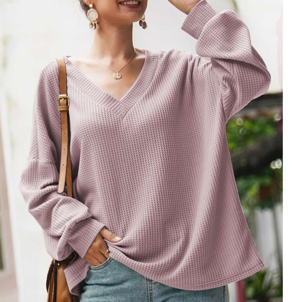 NWOT Waffle Switch Slouchy V-Neck Sweater